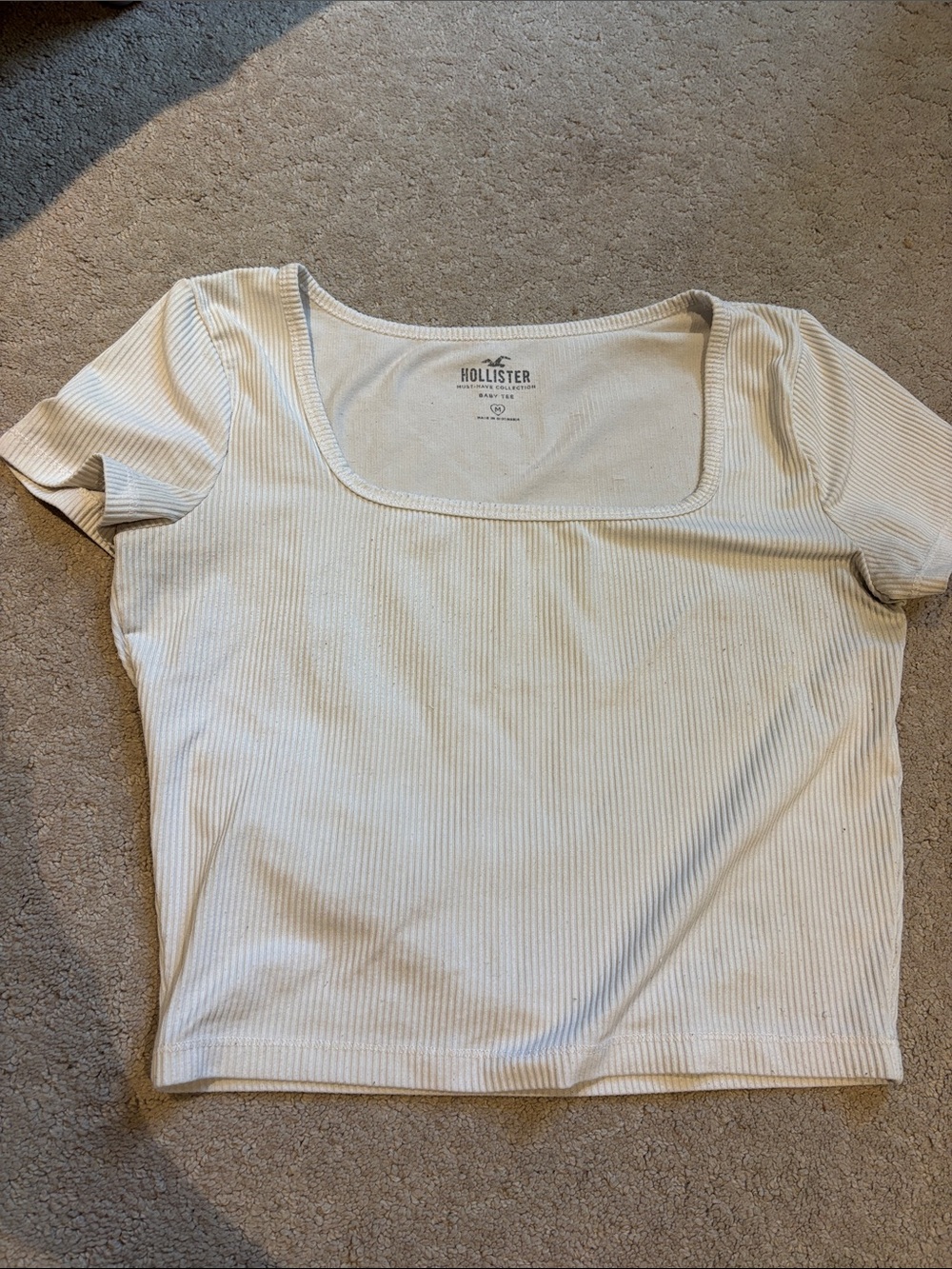 Hollister Women's White Ribbed Square-Neck Crop Top